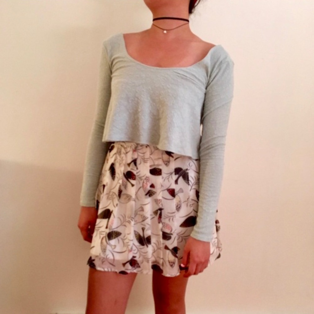 Pleated Bird Print Skirt